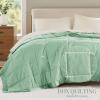 Madison Park Twin Blanket Quilted Microfiber, Satin Binding, 3M Scotchgard Moisture Wicking Treatment, Soft and Lightweight Summer Blanket for Couch, Windom, Twin, Orange(Satin Trim  Seafoam)