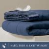 Madison Park Twin Blanket Quilted Microfiber, Satin Binding, 3M Scotchgard Moisture Wicking Treatment, Soft and Lightweight Summer Blanket for Couch, Windom, Twin, Orange(Satin Trim  Navy)