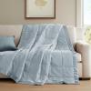Madison Park Twin Blanket Quilted Microfiber, Satin Binding, 3M Scotchgard Moisture Wicking Treatment, Soft and Lightweight Summer Blanket for Couch, Windom, Twin, Orange(Satin Trim  Blue)