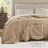 Madison Park Twin Blanket Quilted Microfiber, Satin Binding, 3M Scotchgard Moisture Wicking Treatment, Soft and Lightweight Summer Blanket for Couch, Windom, Twin, Orange(Satin Trim  Brown)