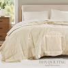 Madison Park Twin Blanket Quilted Microfiber, Satin Binding, 3M Scotchgard Moisture Wicking Treatment, Soft and Lightweight Summer Blanket for Couch, Windom, Twin, Orange(Satin Trim  Cream)
