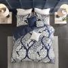 Madison Park Vienna Cotton Poly Blend Duvet Set – Classic Traditional Design, Cozy All Season Comforter Cover, Matching Shams, Decorative Pillows Vienna, Full/Queen(90″x90″), Indigo 6 Piece(Indigo/White)