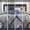 Madison Park Vienna Cotton Poly Blend Duvet Set – Classic Traditional Design, Cozy All Season Comforter Cover, Matching Shams, Decorative Pillows Vienna, Full/Queen(90″x90″), Indigo 6 Piece(Indigo/White)