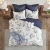 Madison Park Zennia Farmhouse Comforter Set with Throw-Blanket, Floral Print on Seersucker Textures, All Season Bedding, Matching Shams, Toss Pillows, King/Cal King(104″x92″), Blue 7 Piece(Zennia Blue)