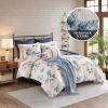 Madison Park Zennia Farmhouse Comforter Set with Throw-Blanket, Floral Print on Seersucker Textures, All Season Bedding, Matching Shams, Toss Pillows, King/Cal King(104″x92″), Blue 7 Piece(Zennia Blue)