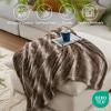 Madison Park Zuri Soft Plush Luxury Oversized Faux Fur Throw Animal Stripes Design, Faux Mink On The Reverse, Modern All Seasons Blanket for Bed, Sofa Couch, Office, Sand, 60×70″(Brown)