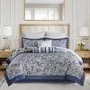 Madison Park Aubrey Cozy Comforter Set, Faux Silk Jacquard Paisley Design – All Season Down Alternative Bedding with Cotton Bed Sheets, Bed Skirt & Toss Pillows, King Navy 12 Piece(Navy Biab 12pcs)