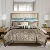 Madison Park Aubrey Cozy Comforter Set, Faux Silk Jacquard Paisley Design – All Season Down Alternative Bedding with Cotton Bed Sheets, Bed Skirt & Toss Pillows, King Navy 12 Piece(Blue Biab 12pcs)
