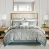 Madison Park Aubrey Cozy Comforter Set, Faux Silk Jacquard Paisley Design – All Season Down Alternative Bedding with Cotton Bed Sheets, Bed Skirt & Toss Pillows, King Navy 12 Piece(Teal Biab 12pcs)
