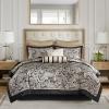 Madison Park Aubrey Cozy Comforter Set, Faux Silk Jacquard Paisley Design – All Season Down Alternative Bedding with Cotton Bed Sheets, Bed Skirt & Toss Pillows, King Navy 12 Piece(Black Biab 12pcs)