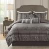 Madison Park Bellagio Cozy Comforter Set – Luxurious Jaquard Traditional Damask Design, All Season Down Alternative Bedding with Matching Shams, Decorative Pillow, Queen(90″x90″), Brown/Gold 7 Piece(Bellagio Grey)
