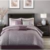 Madison Park Biloxi Jacquard Comforter Set – Modern Geometric Design, All Season Down Alternative Cozy Bedding with Matching, Shams, Decorative Pillow, Queen(90″x90″), Ombre Navy 7 Piece(Biloxi Purple)
