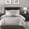 Madison Park Biloxi Jacquard Comforter Set – Modern Geometric Design, All Season Down Alternative Cozy Bedding with Matching, Shams, Decorative Pillow, Queen(90″x90″), Ombre Navy 7 Piece(Biloxi Silver)