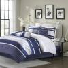 Madison Park Blaire Cozy Comforter Set-Luxurious Faux Silk Traditional Pieced Design All Season Down Alternative Bedding with Matching Shams, Decorative Pillow, Queen (90 in x 90 in),, Navy 7 Piece(Blaire Navy)