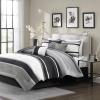 Madison Park Blaire Cozy Comforter Set-Luxurious Faux Silk Traditional Pieced Design All Season Down Alternative Bedding with Matching Shams, Decorative Pillow, Queen (90 in x 90 in),, Navy 7 Piece(Blaire Grey)