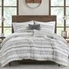 Madison Park Boho Comforter Set, Seersucker Southwestern Farmhouse Queen Size Comforters, Diamond Printed Reverse, All Season Microfiber Fluffy Bedding Set, Full/Queen, Taupe/Blue 5 Pieces(Ivory/Black)