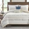 Madison Park Boho Comforter Set, Seersucker Southwestern Farmhouse Queen Size Comforters, Diamond Printed Reverse, All Season Microfiber Fluffy Bedding Set, Full/Queen, Taupe/Blue 5 Pieces(Taupe/Blue)