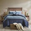 Madison Park Boone Cozy Comforter Set, Faux Suede, Deluxe Hotel Styling All Season Down Alternative Bedding Matching Shams, Decorative Pillow, Queen (90 in x 90 in), Rustic Brown 7 Piece(Dark Navy 7pcs)