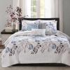 Madison Park Celeste Quilt Modern Classic Design All Season, Breathable Coverlet Lightweight Bedding Set, Matching Shams, Decorative Pillow, Full/Queen(90″x90″), Ruffle White 4 Piece(Floral Blue)
