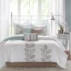 Madison Park Celeste Quilt Modern Classic Design All Season, Breathable Coverlet Lightweight Bedding Set, Matching Shams, Decorative Pillow, Full/Queen(90″x90″), Ruffle White 4 Piece(Leaf Blue)