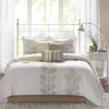Madison Park Celeste Quilt Modern Classic Design All Season, Breathable Coverlet Lightweight Bedding Set, Matching Shams, Decorative Pillow, Full/Queen(90″x90″), Ruffle White 4 Piece(Leaf Yellow)