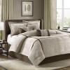 Madison Park Cozy Comforter Set Casual Blocks Design All Season, Matching Bed Skirt, Decorative Pillows, Queen(90″x90″), Red Brown, 7 Piece(Dallas Taupe/Brown)