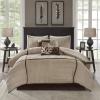 Madison Park Cozy Comforter Set Casual Blocks Design All Season, Matching Bed Skirt, Decorative Pillows, Queen(90″x90″), Red Brown, 7 Piece(Dune Beige/Brown)
