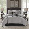 Madison Park Cozy Comforter Set Casual Blocks Design All Season, Matching Bed Skirt, Decorative Pillows, Queen(90″x90″), Red Brown, 7 Piece(Dune Black/Grey)