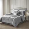 Madison Park Cozy Comforter Set-Deluxe Hotel Collection, All Season Down Alternative Luxury Bedding with Matching Shams, Decorative Pillows, Queen(90″x90″), Genevieve, Navy 7 Piece(Grey)