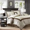 Madison Park Cozy Comforter Set-Deluxe Hotel Collection, All Season Down Alternative Luxury Bedding with Matching Shams, Decorative Pillows, Queen(90″x90″), Genevieve, Navy 7 Piece(Taupe/Brown)