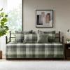Madison Park Daybed Cover Double Sided Quilting Casual Design All Season Bedding Set with Bedskirt, Matching Shams, Decorative Pillow, 75 in x 39 in, Yosemite, Purple Teal(Plaid Grey)