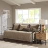 Madison Park Daybed Cover Set – Trendy Design, All Season Luxury Bedding with Bedskirt, Matching Shams, Decorative Pillow, Floral Medallion Quilted Blue 75″x39″ 6 Piece(Boone Brown)