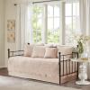 Madison Park Daybed Cover Set Damask Quilted Cover for Daybeds, All Season, Pre-washed Cotton-Filled Coastal Bedding with Scallop Edge, Shams, Bedskirt, Décor Pillows, Tuscany, Cream, 39″x75″, 6 Piece(Blush)