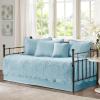 Madison Park Daybed Cover Set Damask Quilted Cover for Daybeds, All Season, Pre-washed Cotton-Filled Coastal Bedding with Scallop Edge, Shams, Bedskirt, Décor Pillows, Tuscany, Cream, 39″x75″, 6 Piece(Blue)