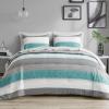 Madison Park Essentials Jaxon Bed in a Bag Comforter Set with Sheet, Printed Stripe Design, Modern All Season Bedding and Matching Sham, Queen Blue/Grey 7 Piece(Aqua/Grey)