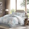 Madison Park Essentials Queen Comforter Set, Bed in a Bag Queen, Watercolor Print Coastal Comforter & Chambray Cotton Sheet Set, All Season Bedding Set, Saben, Taupe Queen (90 in x 90 in) 9 Piece(Circular Aqua)