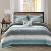Madison Park Essentials Queen Comforter Set, Bed in a Bag Queen, Watercolor Print Coastal Comforter & Chambray Cotton Sheet Set, All Season Bedding Set, Saben, Taupe Queen (90 in x 90 in) 9 Piece(Stripe Aqua)