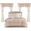 Madison Park Essentials Room in a Bag Faux Silk Comforter Set – Luxe Diamond Tufting All Season Bedding, Matching Curtains, Decorative Pillows, Grey King(104″x92″) 24 Piece(Blush)