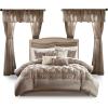 Madison Park Essentials Room in a Bag Faux Silk Comforter Set – Luxe Diamond Tufting All Season Bedding, Matching Curtains, Decorative Pillows, Grey King(104″x92″) 24 Piece(Taupe)
