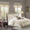 Madison Park Essentials Room in a Bag Faux Silk Comforter Set – Luxe Diamond Tufting All Season Bedding, Matching Curtains, Decorative Pillows, Grey King(104″x92″) 24 Piece(Ivory)