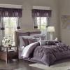 Madison Park Essentials Room in a Bag Faux Silk Comforter Set – Luxe Diamond Tufting All Season Bedding, Matching Curtains, Decorative Pillows, Grey King(104″x92″) 24 Piece(Plum)