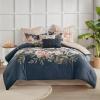 Madison Park Floral Queen Comforter Set, Cotton Rich Bedding Set Feminine Design Shabby Chic Queen Size Comforter Sets, All Season Bed Cover with Shams, Bed Skirt, Décor Pillow, Blush 8 Piece(Camillia Navy)