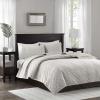 Madison Park Harper Quilt Set Velvet Casual Geometric Stitching Design All Season, Lightweight Coverlet, Cozy Bedding, Matching Shams, Full/Queen(90″x90″), Ivory 3 Piece(Ivory)