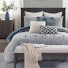 Madison Park King Comforter Set, Removable 100% Cotton Duvet Cover King Size with Insert, Farmhouse Bedding, Textured Stripe Clipped Jacquard Accent, King, Grey 9 Piece(Blue)