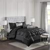 Madison Park Laurel Cozy Comforter Set – Traditional Tufted Faux Silk Design, All Season Down Alternative Bedding with Matching Shams, Decorative Pillow, Grey Queen(90″x90″) 7 Piece(Black)