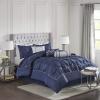 Madison Park Laurel Cozy Comforter Set – Traditional Tufted Faux Silk Design, All Season Down Alternative Bedding with Matching Shams, Decorative Pillow, Grey Queen(90″x90″) 7 Piece(Navy)