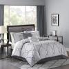 Madison Park Lavine Cozy Bed in a Bag Comforter Set, Traditional Luxe Jacquard Design All Season Down Alternative Bedding with Cotton Bed Sheets, Bed Skirt & Pillows, Queen Blue 12 Piece(Silver Bed in a Bag 12pcs)