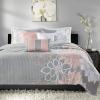 Madison Park Lola 100% Cotton Quilt Set-Casual Floral Channel Stitching Design All Season, Lightweight Coverlet Bedspread Bedding, Shams, Decorative Pillows, Full/Queen (90 in x 90 in), Purple 6 Piece(Lola Blush)