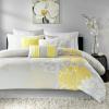 Madison Park Lola Sateen Cotton Comforter Set-Casual Medallion Floral Design All Season Down Alternative Bedding, Shams, Bedskirt, Decorative Pillows, Queen, Grey/Aqua 7 Piece(Floral Grey/Yellow)