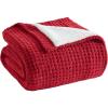 Madison Park Luxuriously Cozy Chenille Throw Blanket Waffle Weave Reversible Soft & Warm Sherpa Throw, Lightweight, Breathable Waffle Throw, Farmhouse Room Décor Summer Blanket, 50×60, Red(Red)
